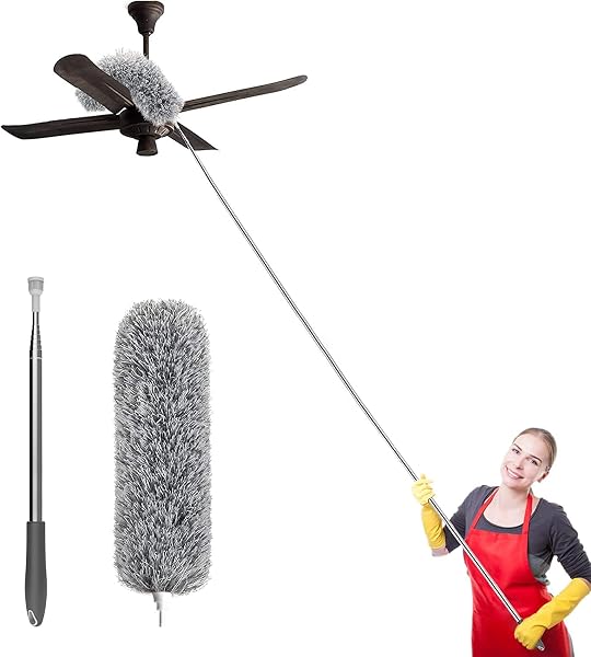Hallstatt 2026 Upgraded Long Handle Microfiber Feather Fan Ceiling Duster for Dust Cleaning with extendable Pole 100 Inch with Anti Scratch Bendable Brush for C