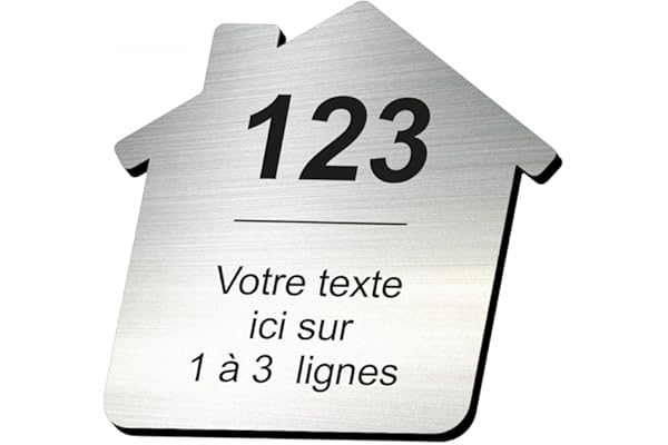 Plaque gravée personnalisée autocollante pour nom et numéro de boîte aux lettres en forme de maison design - alu brossé - format 8x8 cm