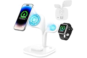 Składana stacja ładująca 5 w 1 do iPhone'a, COLSUR iPhone ładowarka z lampkami nocnymi do iPhone 15/14/13/12, bezprzewodowa ładowarka do Apple Watch 8/7/6/5/4/3/2/SE i AirPods 3/2/Pro