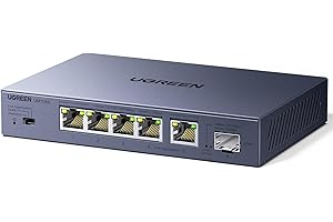 UGREEN 2.5G LAN Switch mit 5X 2.5G Ports+1X10G SFP+ ,Unmanaged Netzwerk Switch für Computer,NAS,Server,WiFi 6 AP, Schnelle Datenübertragung,Desktop/Wandmontage Metallgehäuse