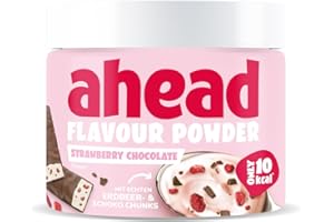ahead Flavour Powder | Strawberry chocolate 250g | 83 Portionen | Nur 10 kcal pro Portion | Kalorienarmes Geschmackspulver mit Inulin und Laktase | Geprüfte Qualität - Made in Germany