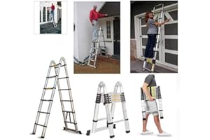 YIYAI Échelle télescopique 3,8 m - en Aluminium - Échelle coulissante et Cadre A - avec Barre de Support antidérapante - Échelle Pliante antidérapante - Charge maximale : 150 kg (3,8 m/1,9 m+1,9 m)