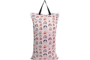 MHwan Wet Bag Pannolini Lavabili, Wet Bag Grande, Borsa per Pannolini Impermeabile con Doppia Tasca da Appendere, Adatta per Pannolini per bambini, Fitness, Spiaggia, Piscina (rose)