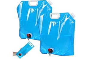 BRTNUP Lot de 2 jerricans à eau pliables avec robinet - 5 l et 10 l - Avec poignée de transport - Pour l'extérieur, le camping, le barbecue, la maison - Sans BPA