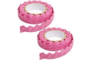 FEELAIRY 2 Rolls Spitzenband Selbstklebende, Vintage Spitze Bänder zum Basteln Spitze Dekoband Lochstickerei Spitzen-Tape Für Hochzeit Tischdeko DIY Geschenkband Bordüre Scrapbook (Fuchsia)