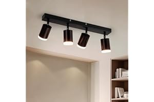 wowatt Plafonnier Spot Orientables, Plafonnier 4 Spots et Rails de Spots GU10 en Métal Noir, Moderne Éclairage de Plafond Spot, Luminaire Spot pour Cuisine Couloir Salon Chambre Coucher (Sans Ampoule)
