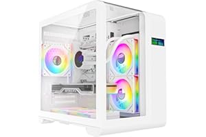Ionz KZ-SW Curve - PC Gaming Case mATX - Mid Tower, Dual Chamber with Panoramic View and LED Screen - Tempered Glass and 3 ARGB PWM Fans - White