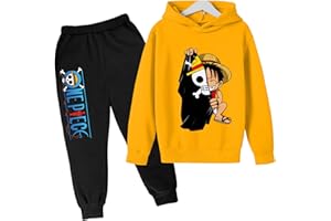 PLANTAIN Anime One Piece Felpa con Cappuccio Top Pantaloni 2 Pezzi Set Set di Tute da Bambino per Ragazze e Ragazzi Regalo di Compleanno per Tuta da Jogging per età 4 5 6 7 8 9 10 11 12 13 Anni
