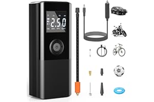 AOKBON Mini Compresseur d’Air Portatif 150 PSI 6000 mAh Pompe à Air Électrique 12V DC Rechargeable Gonfleur Pneus Voiture avec Affichage Digital Lampe LED Charge USB pour Auto Moto Balle Extérieur