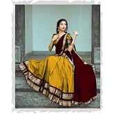 VIMASASHI Women Cotton Blend Semi Stitched Gold Yellow Color South Indian Style Semi-Stich Traditional Lehenga Choli Half Sar