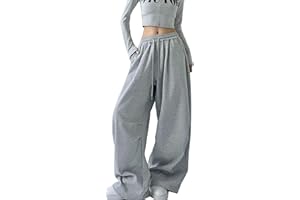 WANLAI Sweatpants Damen Baggy mit Weitem Bein Lässiger Teenager Mädchen Y2K Jogginghose Lockere Passform High Waist Freizeithose Pants mit Taschen
