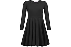 trudge Vestido sin Mangas de Verano para niñas Una línea de Manga Corta/Manga Larga Algodón Color sólido Camiseta Princesa Vestidos básicos Vestido de Patinador Fattern Edad 2-13