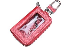 ZHUODINGSEN Unisexe,Clé ChaîNe éTui Pochette ZippéE,éTui Pour Clé De Voiture En Cuir Avec FenêTre Transparent,Motif De Litchi,8cm*5cm*2.2cm,Rouge