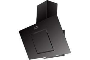 Respekta Cappa aspirante senza testa / Cappa inclinata di 90 cm / Alloggiamento in metallo con paralume in vetro nero / Funzione di scarico dell'aria e ricircolo / CH2201090SBZ / B / 54 – 62 dB