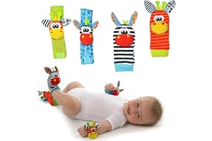 Rattle Toys for Baby Wrist and Foot Rattles for Infants, 4 pcs Newborn Baby Soft Toys and Foot finder Set, Newborn Baby Socks Toys for Boys GirlsToys for Infants 0 3 6 12 Months