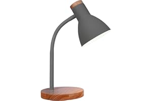 ‎BEL AIR HOME BEL AIR HOME - Schreibtischlampe ARGOS Serie, Holz, E-27 (GLÜHLAMPE NICHT ENTHALTEN) stilvolle Beleuchtung für dein Arbeitszimmer oder Büro (GRAU)