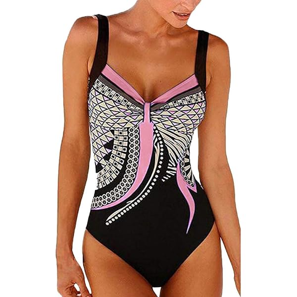 Maillot De Bain 1 Pièce Femme Gainant - Taille Haute Ventre Plat - Dos Nu Imprimé - Push-Up Rembourré