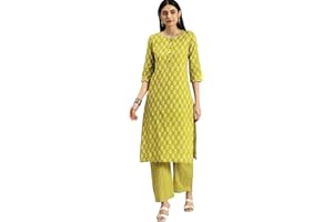 MEERA FAB Damen Baumwolle Gedruckt Floral Gerade Kurta mit Palazzo
