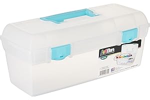 ArtBin 6937AG Essentials herausziehbare Box, tragbarer Kunst-und Bastel-Organizer mit Griff und Tablett, transparent/aquamarinblau, Aqua Mist Verschlüsse