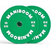ManiBoom Olympic Bumper Plates 5, 10, 15, 20 and 25 kg with 50 mm Steel Ring, Pairs and Packs of Weight Plates for Olympic Ba