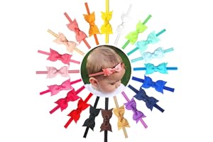 20 Colors Baby Girls Nylon Headbands Hair Bows Super Soft Slim Hair Bands for Infants Newborn and Toddlers