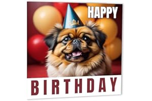 PURPLE FOX Kartka urodzinowa z pekińczykiem 147 x 147 mm uroczy pies kartka urodzinowa