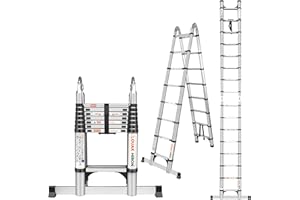 LOUAK&HIRON Teleskopleiter Klappleiter Aluminium 5M (2.5+2.5) Ausziehbare Leiter Rutschfester Aluleiter Stehleiter Mehrzweckleiter Aluminiumleiter Teleskop Ausziehleiter 150 kg Belastbarkeit