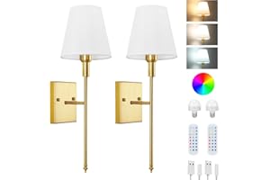 Lightess Battery Operated Wall Lights Set of 2 Rechargeable Wall Lights Indoor for Living Room Dimmable RGB Wireless Wall Sconces Wall Lamp Battery Powered Remote Control 5000mAh 3 Color Temperatures