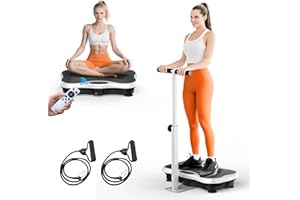 SANFNZ Vibrationsplatte, Rüttelplatte für Zuhause, Vibration Plate mit Verstellbaren Haltestange, Fernbedienung und Spannseil, Vibro Shaper mit Bluetooth-Lautsprecher für Ganzkörpertraining