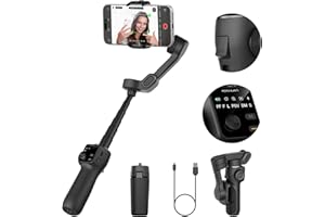 AOCHUAN 3-Achsen-Gimbal-Stabilisator mit integrierter 7,8-Zoll-Verlängerungsstange, Telefon-Gimbal mit AI-Tracking, tragbarer Telefonhalter für iPhone mit OLED-Display, Auslösetaste Smart V8 (Schwarz)