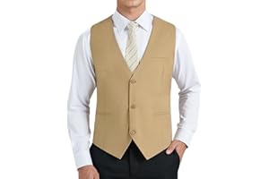 HISDERN Gilet Costume Homme Formelle Classique Élégante Mariage Sans Manche Couleur Unie Coton Gilets pour Hommes avec Poches XS-4XL