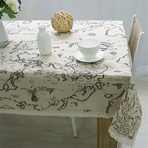 The world map table cloth cotton and linen fabric decorative laciness 22 x 22 inch