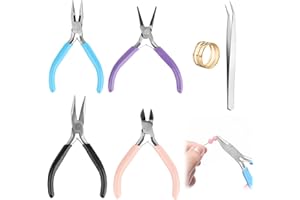 VFANDV Jewellery Pliers 4 Pieces, 4.5 Inch Jewellery Making Pliers Tools with Needle-Nose Pliers Round Nose Pliers Wire Cutter Side Cutters and Jump Ring Opener Tweezers for Jewellery Repair