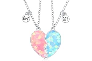 JADIVE Best Friends Chains Splicing Heart Friendship Chain BFF Necklace for 2 Girls Matching Pendant Cute Magnetic Necklace for Women Girls Christmas Birthday Gift (Sequin)