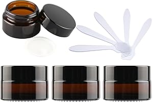 ZEOABSY 4 Piezas Tarros de Vidrio Marrón con Tapa 15ml, Tarro de Cristal Verde Vacíos Redondo, Frasco De Crema Facial Contenedor De Cosméticos para Cremas con 4 Espátula