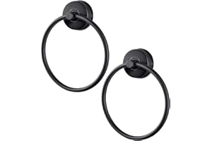 JOMOLA Toallero de Aro con Ventosa Negro Mate Toalla Anillo de Acero Inoxidable Sin Taladrar Anillo de Toalla Baño Colgador de Toallas Montaje en Pared Acabado Cepillado 2 Piezas
