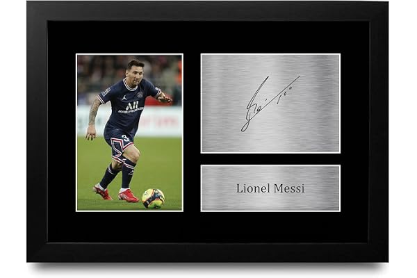 HWC Trading Lionel Messi Paris Blue and Reds Cadeaux imprimés photo autographe signée pour les fans de football et les supporters - A4 Encadré