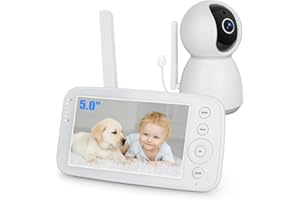 Yicty Babyphone Caméra Moniteur pour Bébé 5" avec Caméra et Audio Baby Phone Vidéo PTZ Caméra 1080P Écran IPS 720P FHSS Privé et Sécurisé Vision Nocturne Mode VOX Portée