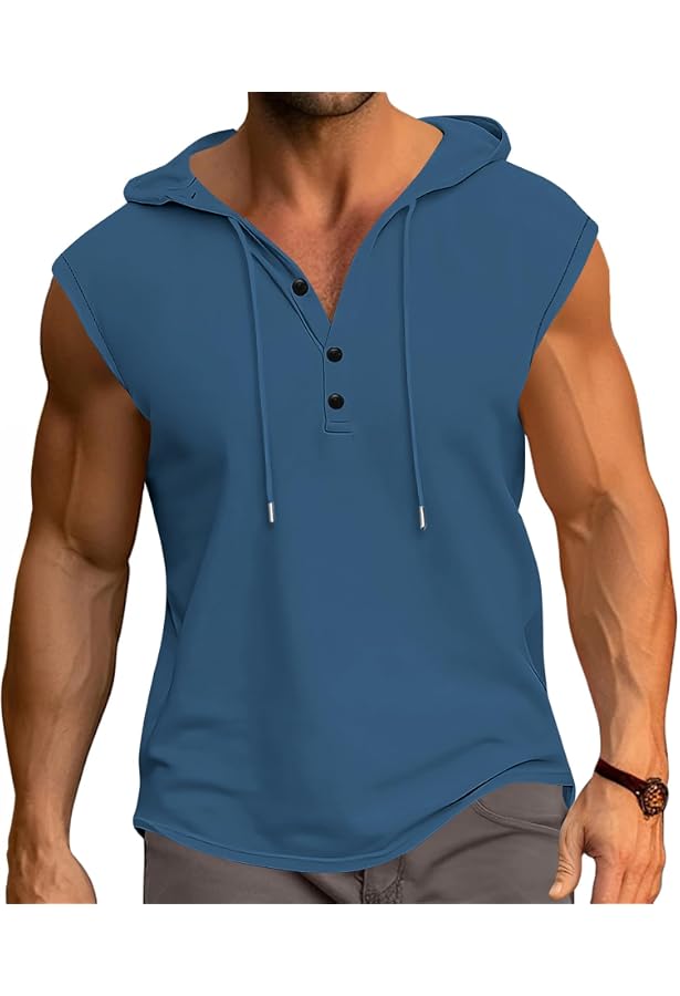 T-shirt De Plage Sans Manches Homme BUNSLOOM - Débardeur Henley, Couleur Unie - Léger, Respirant, été
