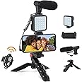 Vlogging Kit, YouTube Kit for iPhone & Android, Compatible Video Vlog Kit with Microphone LED Light Tripod, Remote Control, for Instagram YouTube Recording Facebook Live(Not Including Batteries)