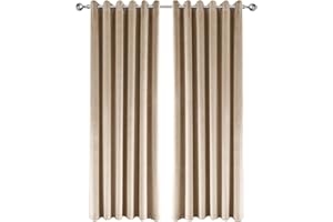 IR IMPERIAL ROOMS Imperial Rooms Crushed Velvet Curtains Eyelet 66x72 Fully Lined Blackout Beige Curtains for Living Room Super Soft Window Curtain Pair Panels with 2 Tie Backs (168cm x 183cm)