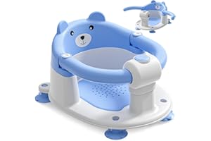 ITSLIFE Seggiolino per Vasca da Bagno per Bambini a Partire da 6 Mesi, Seggiolino da Bagno Antiscivolo con 4 Ventose e Cuscino per Neonati, Sedia per Doccia Portatile per Doccia o Vasca da Bagno, Blu