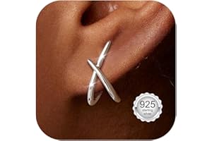 Diamday Pendientes Mujer Oro Pendientes Plata de Ley 925 Hipoalergénico Para Oídos Sensibles Forma Minimalista X Con Pequeñas Circonitas Pendiente De Moda Joyería