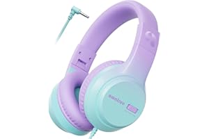 awatrue Auriculares Niños, 74/85/94dB Volumen Seguro, Sonido Estéreo, Plegable, 3,5 mm Jack Over Ear Auriculares Niña para iPad, Tabletas, La Escuela, de Viaje (Morado y Verde)
