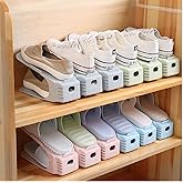 TEKCOOL Plastic Shoe Slots Organizer Space Saver Double Deck Shoe Rack Adjustable Shoe Slots for Closet Organization (Pack of