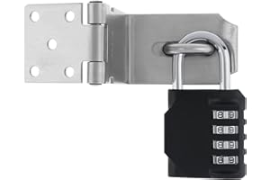 HOJLKLD Loquet de Cadenas Agrafe à 90 Degrés avec Cadenas à 4 Chiffres, Cadenas de Sécurité à Angle Droit en Acier Iinoxydable Loquet à Moraillon