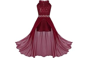 iiniim Princesse Robe De Cérémonie Enfant Fille Robe Demoiselle d'honneur Soirée Robe De Baptême Anniversaire Mousseline Robe sans Manches 6-16 Ans