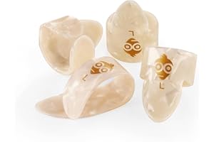 Pick Geek Finger and Thumb Pick Set | 1 x Celluloid Thumb Pick | 3 x Celluloid Finger Picks | Medium Size | White Pearl Colour | Includes Draw-String Bag for Safe Keeping