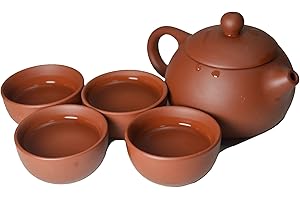 LIANG BAOBAO Juego de 4 tazas de tetera de arcilla, tetera tradicional china pequeña con taza de té Kung Fu (rojo)