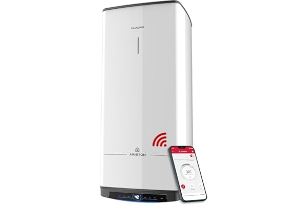 Ariston Quadris WiFi 150L, Chauffe Eau Électrique Compact, Intelligent, Connecté, Stéatite, 25% d'Économie d'Énergie, Eco Evo, Fabriqué en France, Gain de place jusqu'à 1m2 au sol.
